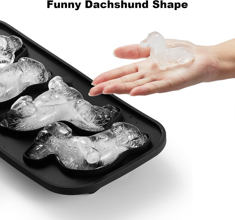 ACOOKEE 3D Dachshund Dog Ice Cube Mold, 4 Hole Fun Shapes Large Dachshund Dog Ice Cube Tray for Whiskey,Cocktail,Bourbon, Cute Novelty Dachshund Gifts for Women, BPA Free - Image 2